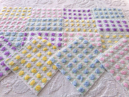 Premium Rosebuds Medley of chenille fabric squares, quilt square set cut from Vintage Chenille Bedspread Fabrics, 16 Blocks, 6" x 6" inch