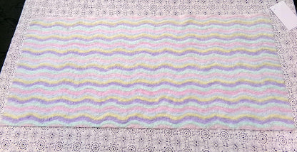Vintage Pastel Rainbow Chenille Fabric Piece, Ripple Wave Stripes, 12x28" Quilt Material