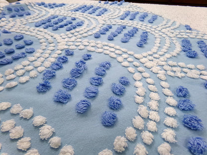 Mermaid Tails Vintage Chenille Bedspread Fabric Blue & White Piece 19x27"