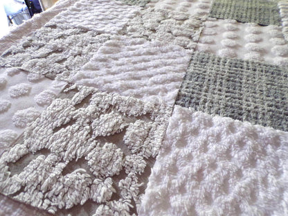 Gender Neutral Chenille Fabric Squares Set from Vintage Bedspread Fabrics, 16 Quilt Blocks, 6" inch, Modern Grey & White