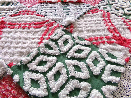 Vintage ChristmasChenille Fabric Squares, Set of 17 Festive Red, White & Green 6" Cotton Quilt Blocks