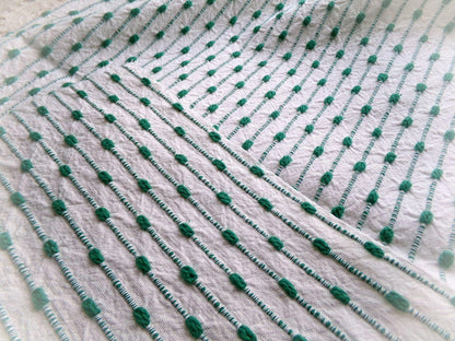 vtg preppy fabric chenille raindrop dots green & white 20x25" piece