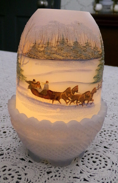 Vintage Fenton Fairy Lamp Country Horse Snow Handpainted Fredrick 1990 #477