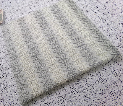 Vintage Chenille Fabric, Grey White Zig Zag Texture 23x23" Quilt Material