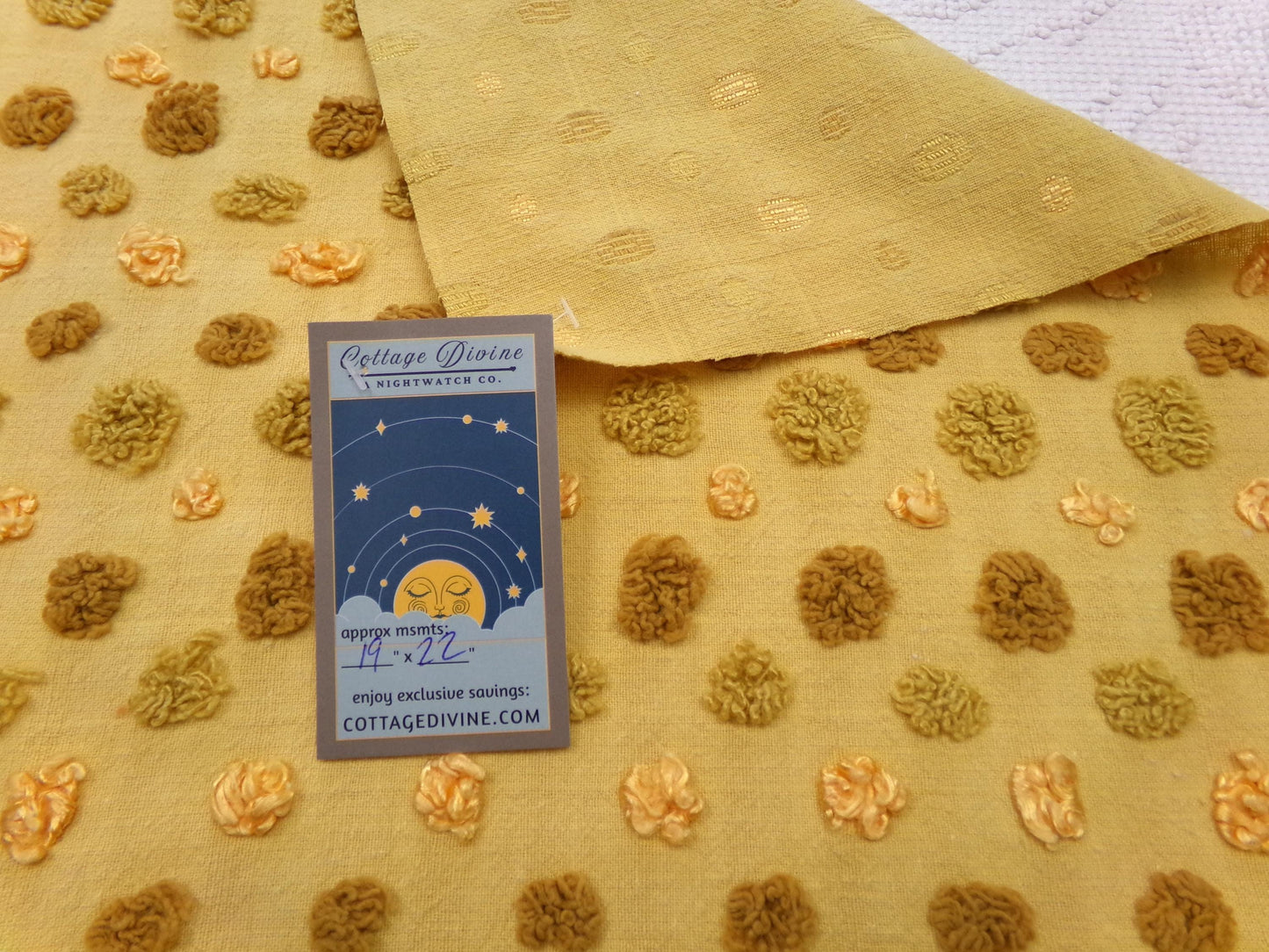 boho gold vintage chenille fabric, ombre multisize optic dot design, 22" x 19" piece of sewing quilt material