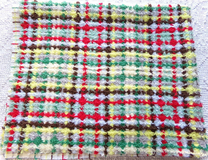 brightly colored vintage chenille fabric in retro rustic plaid design, 20" x 24" inch piece of quilt material for sewing & crafts