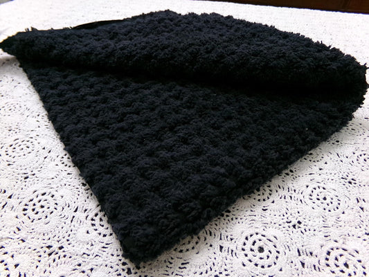 Black Vintage Chenille Fabric 18x24" Plush Waffle Grid Quilt Material