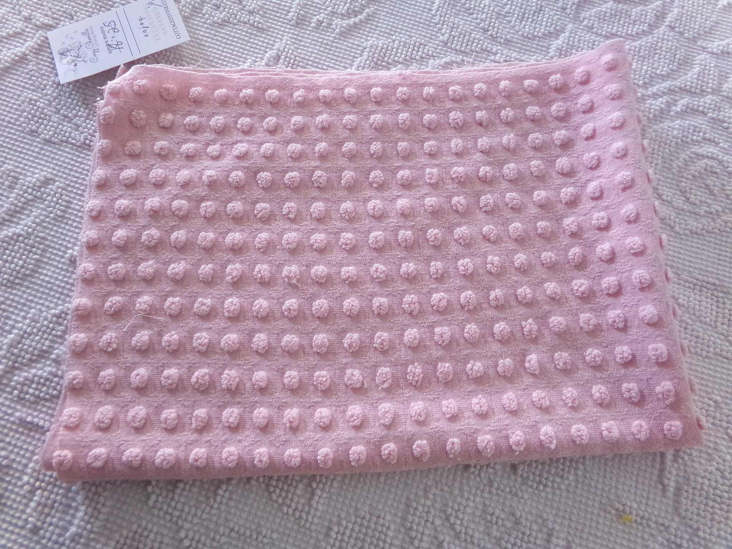 Nubby Pink Popcorns Vintage Chenille Bedspread Fabric, Textured Pop Dots 18" x 25" Piece