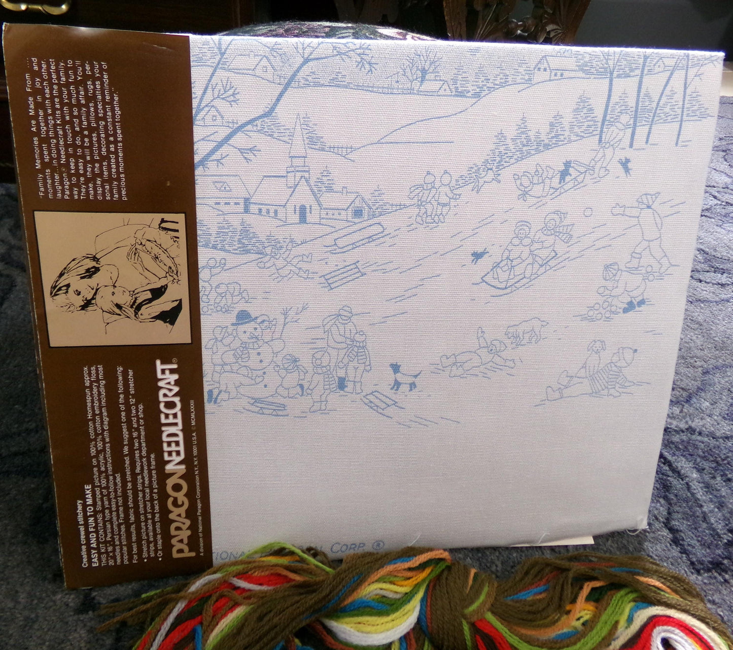 WINTER FUN Crewel Embroidery Kit, Vintage Paragon Needlecraft 0926, Snow Scene Wall Art