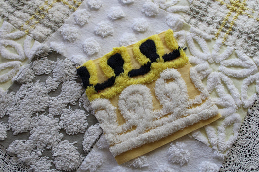 Sun & Clouds Vintage Chenille Fabric Squares, Set of 17 Rotary Cut 6" Quilt Blocks, Soft Yellow, White, Grey