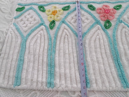 Plush White Vintage Chenille Fabric Cathedral Floral Design 20x24"