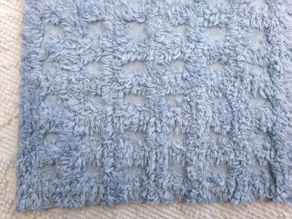 Blue Windowpane Vintage Chenille Fabric, tufted geometric square design, sewing craft quilt material, 18" x 25" piece