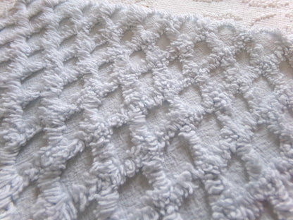 Vintage Cool Blue Chenille Fabric, diamond lattice pattern, sewing craft quilt material, 19" x 24" piece