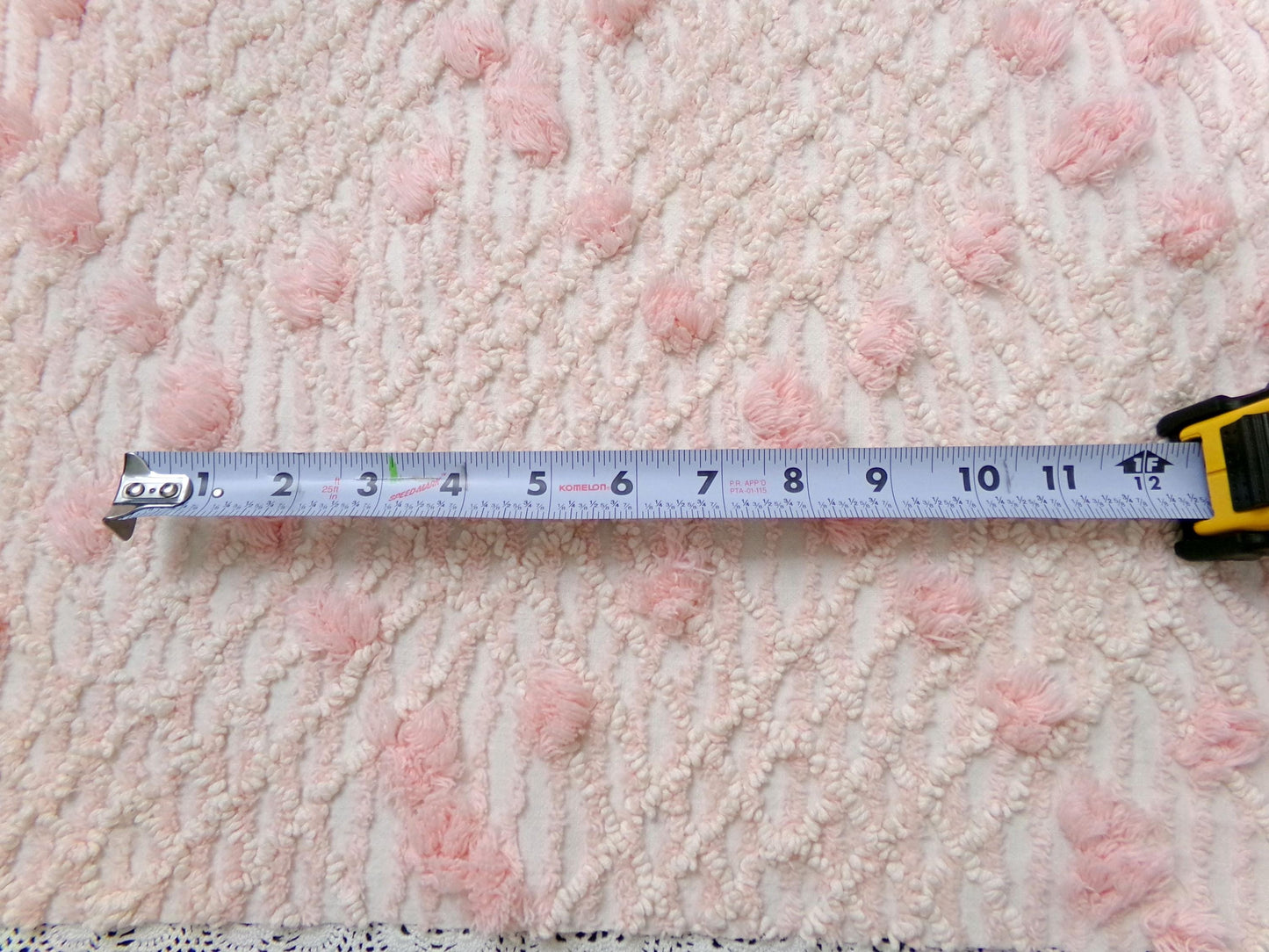 Blush Pink White Vintage Chenille Bedspread Fabric 18x24" Geometric Diamond Puffs