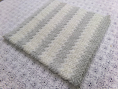 Vintage Chenille Fabric, Grey White Zig Zag Texture 23x23" Quilt Material