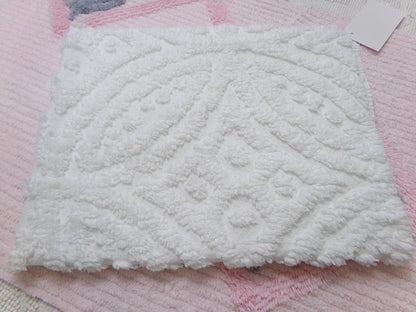 Elegant White Chenille Fabric Vintage Style Leaf Petal Medallion 20x24" Sewing & Quilt Material