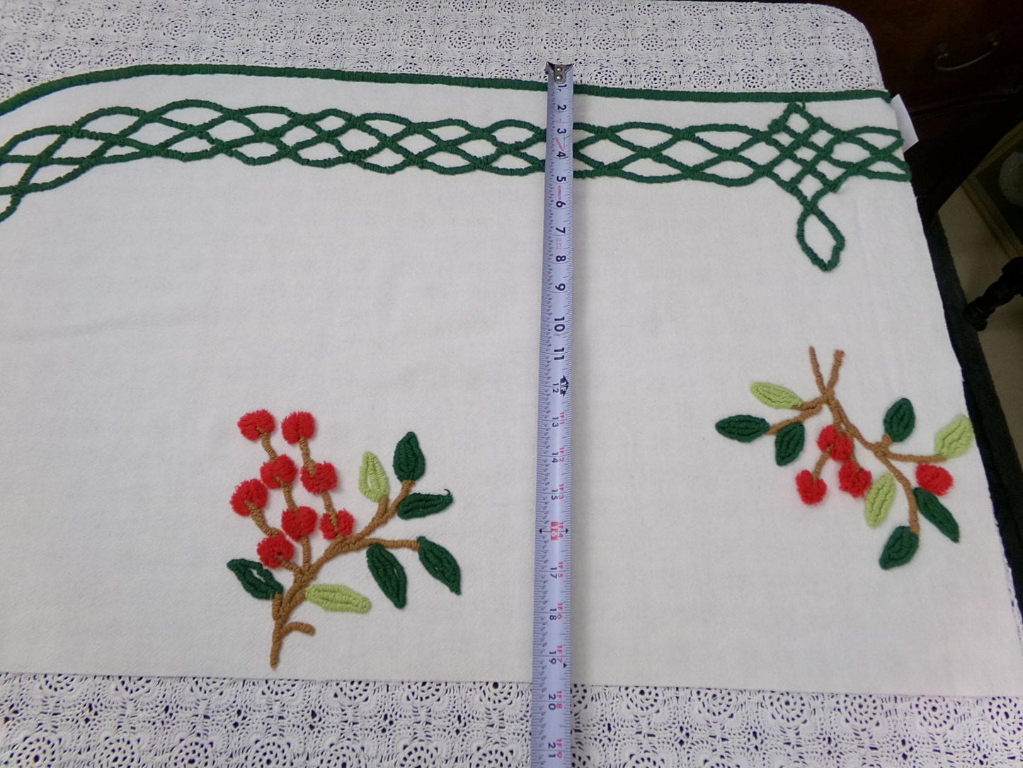 Farmhouse Cherry Vintage Chenille Bedspread Fabric 19x27" Piece