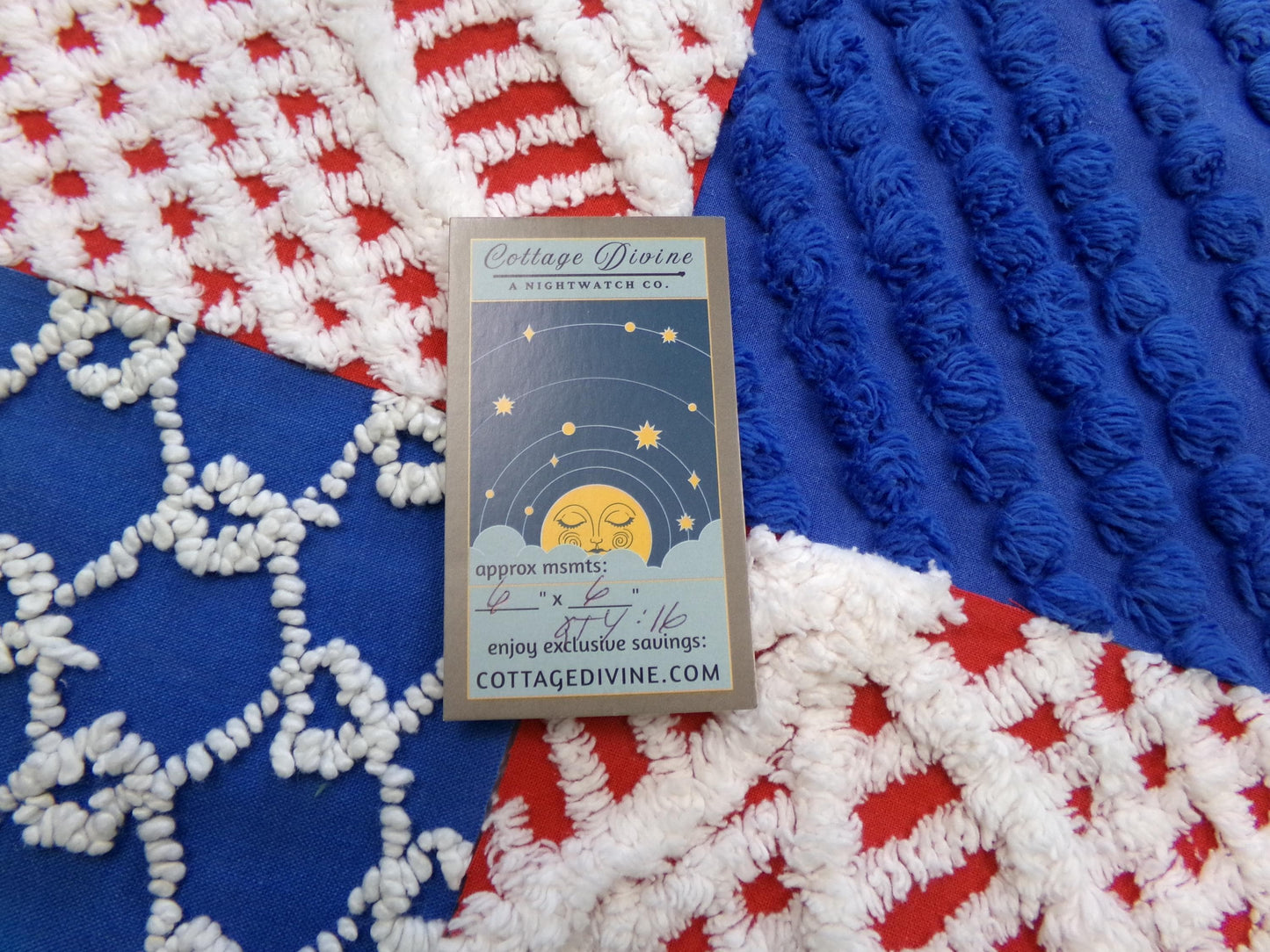 America Vintage Chenille Fabric Squares, 16 Red, White & Blue 6" Quilt Blocks