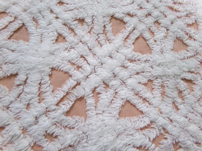 Cozy Peach & White Vintage Chenille Bedspread Fabric, Plush Geometric Quilt Material 18" x 24"
