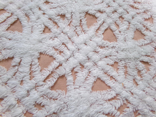 Cozy Peach & White Vintage Chenille Bedspread Fabric, Plush Geometric Quilt Material 18" x 24"