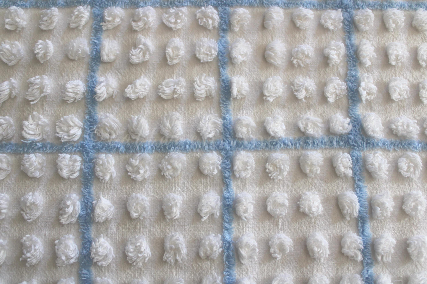coastal blue & white vintage chenille fabric, puffy textured pops, 12" x 18" cut piece