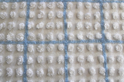 coastal blue & white vintage chenille fabric, puffy textured pops, 12" x 18" cut piece