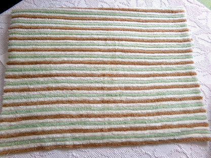 vintage striped chenille fabric in cocoa puff & mint green velvety soft stripes, 18" x 24" cut piece