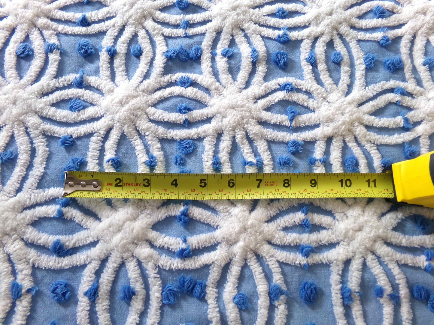 serene blue & white vintage chenille fabric, 19" x 23" cotton quilt material