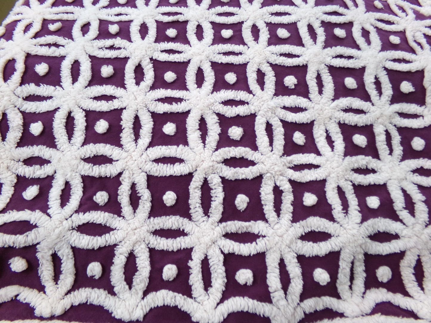 Vintage Chenille Fabric, Mulberry Snowdrops 18" x 24" Piece of Geometric White Tufted Cotton Sewing & Quilt Material