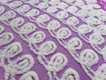 Shabby Purple & White Vintage Chenille Fabric 18 x 20" Curlicue Geometric Boho Quilt Sewing Material