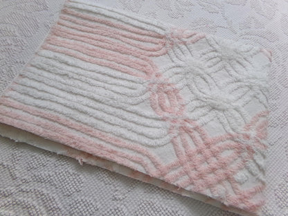 Pink & White Vintage Chenille Fabric, geometric craft quilt material, 27" x 19"
