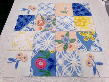 Summer Floral Vintage Chenille Fabric Squares Set, 16 Quilt Blocks, 6" x 6" inches each, for Quilting, Sewing, DIY Pillows