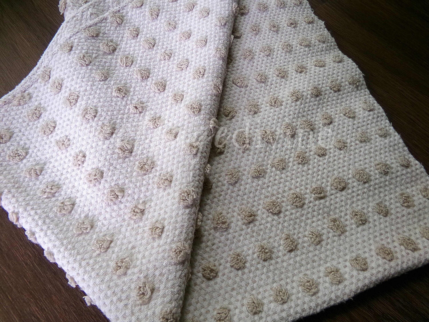 Sand Dune Vintage Chenille Fabric, Cute Dots on a Woven Sandy Brown & White Bkgd, 18" x 24" Inch Piece, Neutral Color