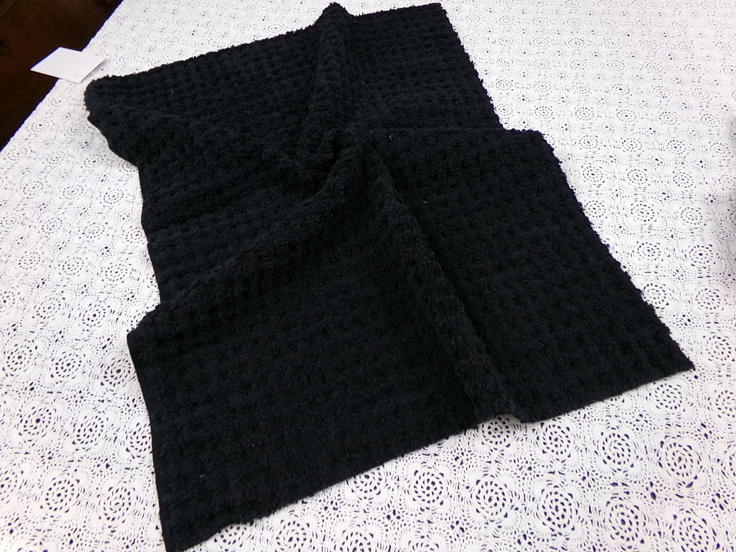 Black Vintage Chenille Fabric 18x24" Plush Waffle Grid Quilt Material