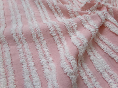 Pink White Double Stripe Vintage Chenille Bedspread Fabric Cottage Chic 14x24" Piece