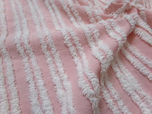 Pink White Double Stripe Vintage Chenille Bedspread Fabric Cottage Chic 14x24" Piece