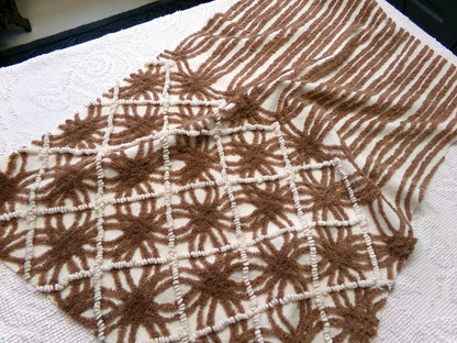 vintage brown chenille fabric: 18" x 28" contrast piece in mocha w/ tiny vanilla pearl pops, cute for teddy bears, quilts, crafts