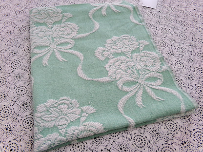 Shabby Floral Vintage Woven Fabric Piece Mint Green Carnation Flowers 20x24"
