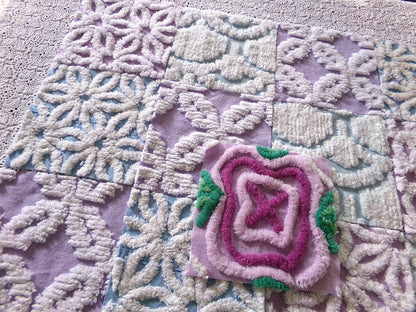 serene chenille fabric squares, dreamy blue, lilac & white, 17 vintage quilt blocks 6" x 6" inch, for pillows, quilting, crafts