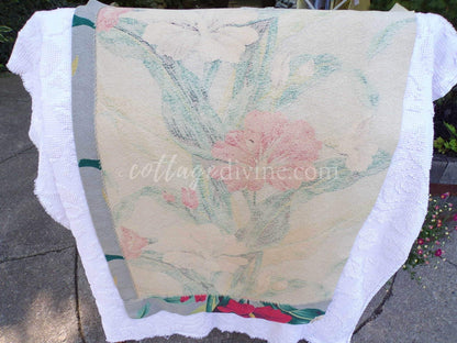 Vintage Botanical Barkcloth Fabric Piece, Salvaged MCM Tropical Hibiscus Print, 18" x 28" for upcycle, sewing, crafts