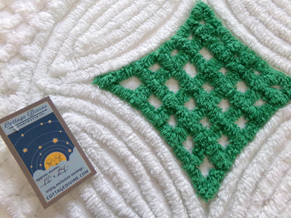 plush vintage chenille fabric: preppy kelly green & white wedding rings, 18" x 24" piece