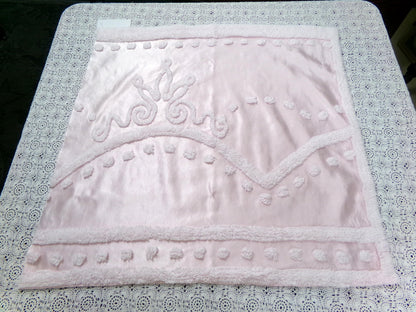 Pink Satin Vintage Chenille Fabric, Shabby Cottage 24" x 23" Piece