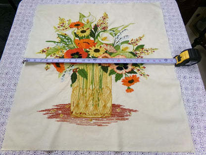 Boho Autumn Bouquet Finished Crewel Embroidery, Vintage Paragon Needlecraft 0408, Floral Wall Art