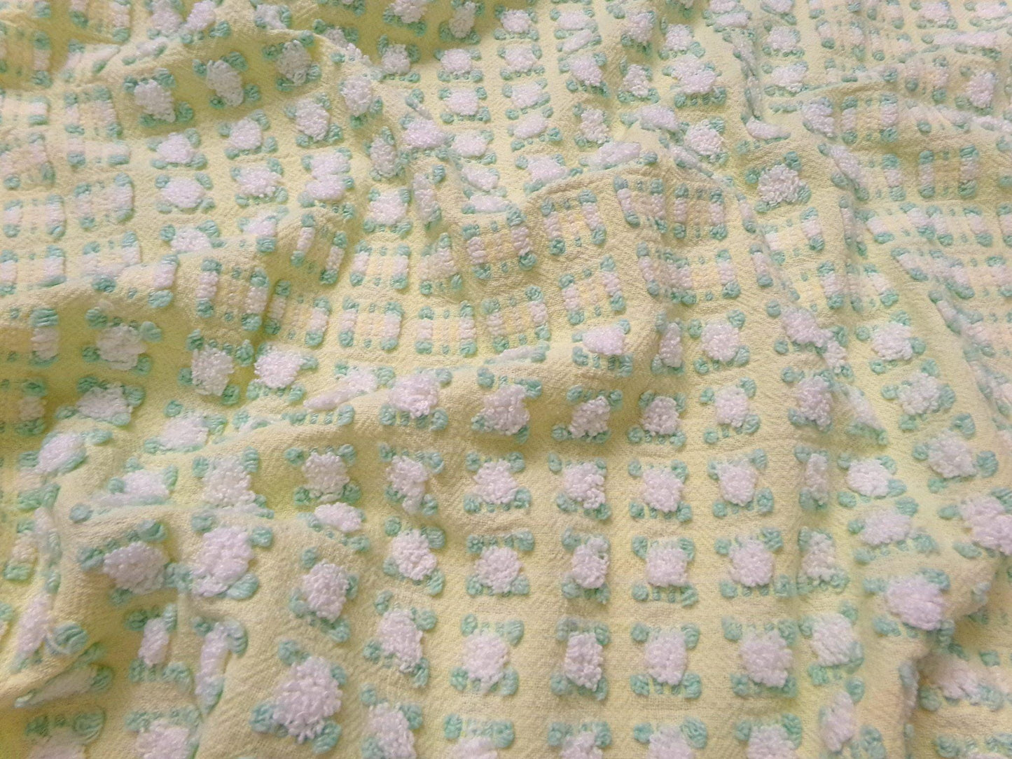Phantom Rosebud Vintage Chenille Bedspread Fabric Yellow White 20x24" Piece