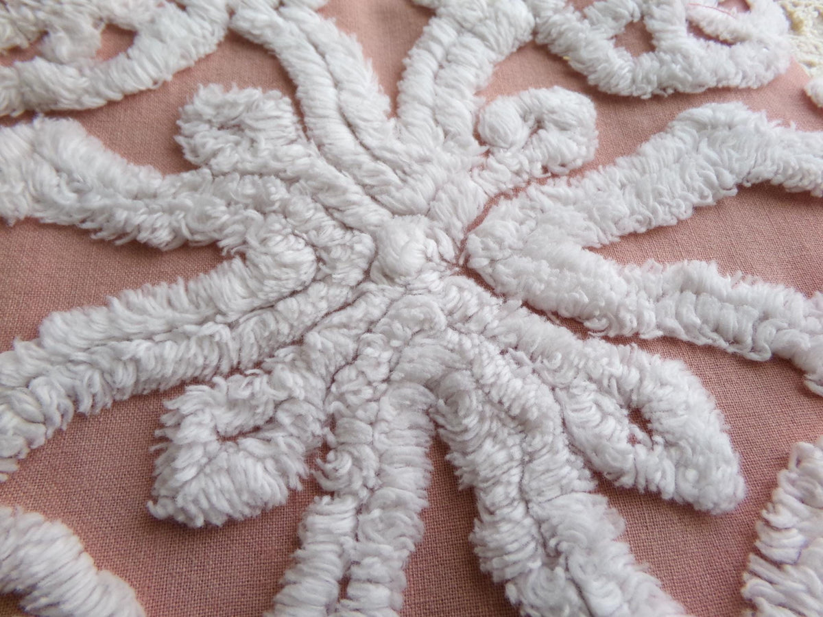 Plush Snowflake Pinwheel Vintage Chenille Fabric, 15x28" Sewing Quilt Textile