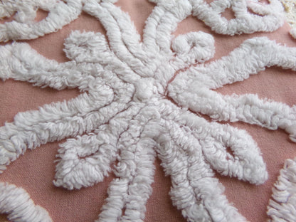 Plush Snowflake Pinwheel Vintage Chenille Fabric, 15x28" Sewing Quilt Textile
