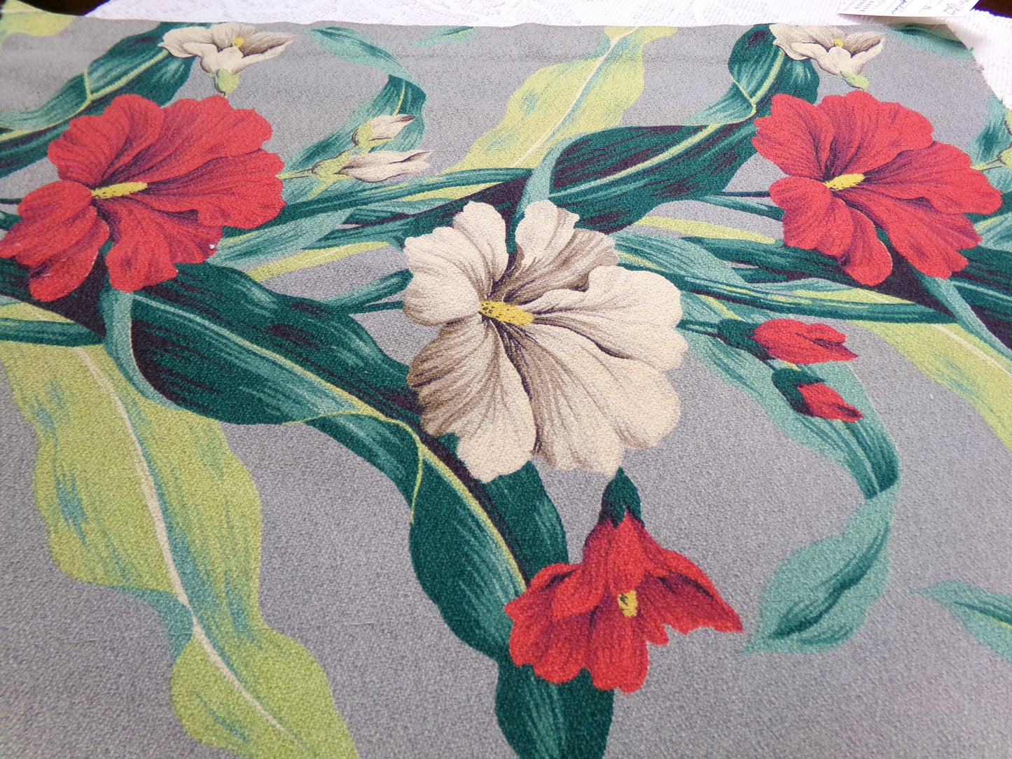 Vintage Barkcloth Fabric in a Bold Tropical Hibiscus Design