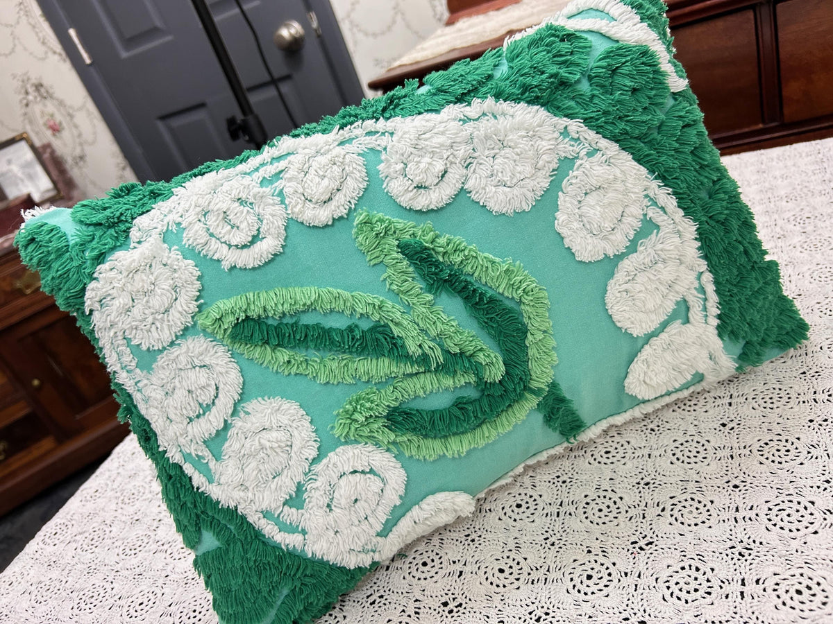 Botanical Green Vintage Chenille PIllow Cover, Rectangle 12x16" Design