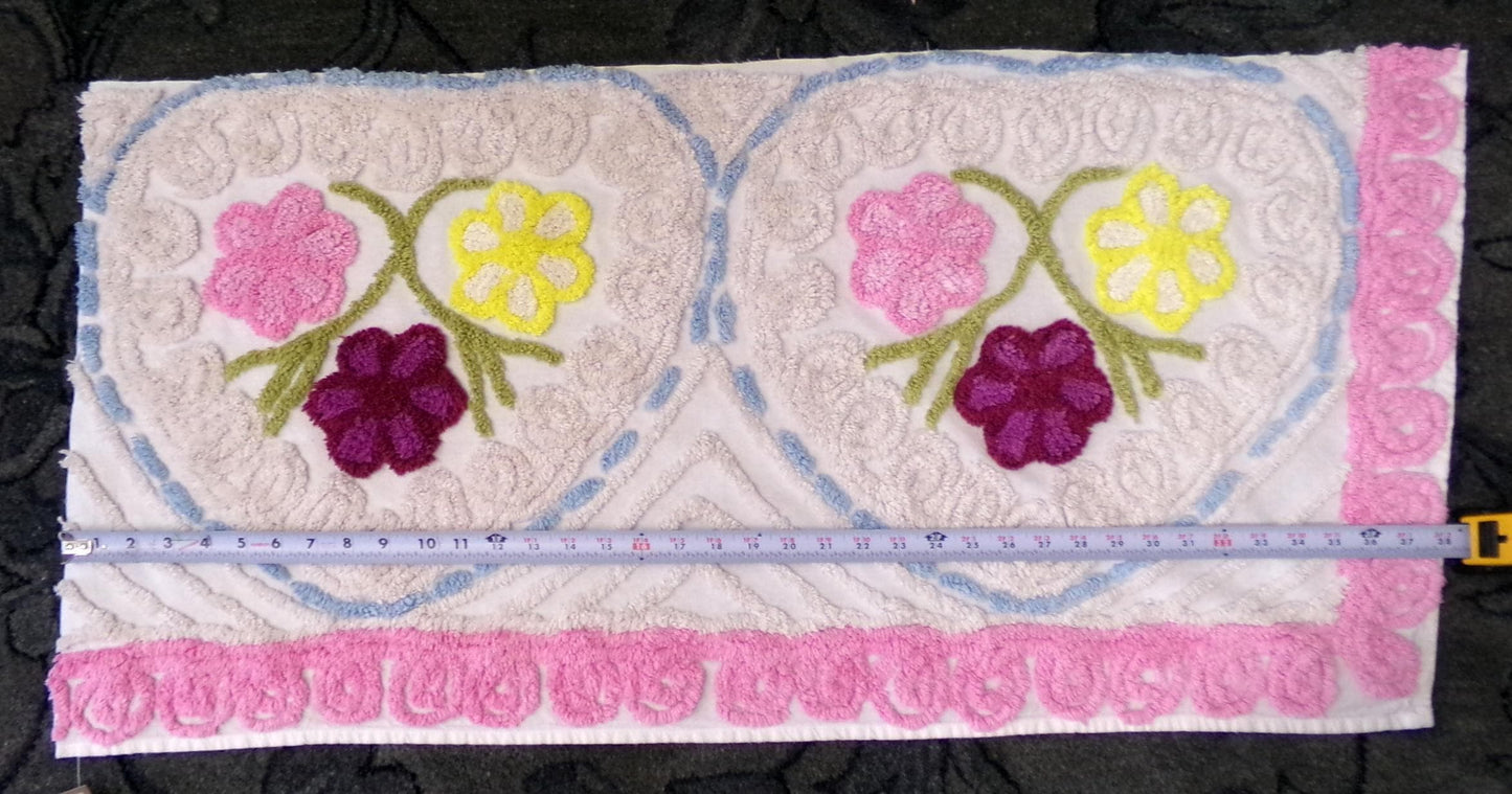 Cottage Floral Vintage Chenille Bedspread Fabric, Frosted Cake Design 18" x 35" piece sewing material