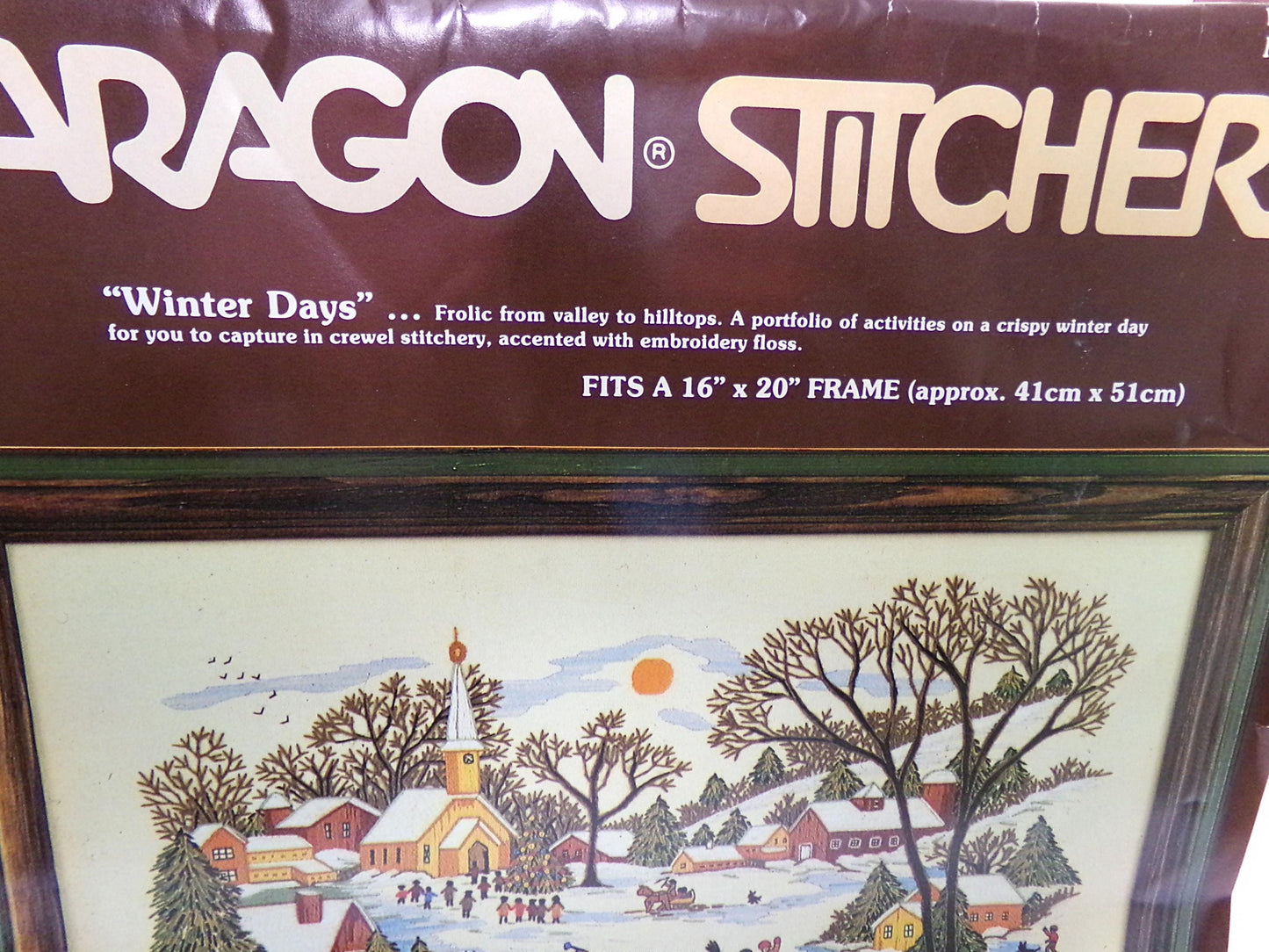 WINTER DAYS Vintage Crewel Embroidery Kit Paragon Needlecraft 0515 Whimsical Snow Scene, Adele Veres Design